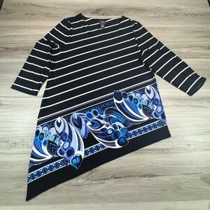 Chico's Travelers Size 2 Abstract Print Asymmetrical Hem Tunic Wrinkle-Free boho